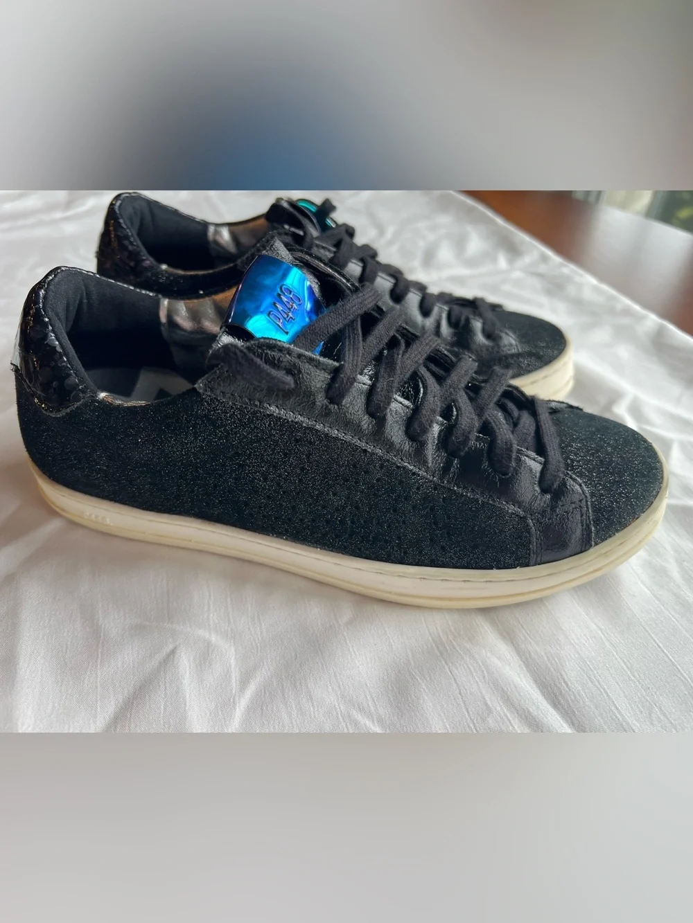 P448 Black Glitter Sneakers with Blue Iridescent Tongue size EU 36 or US 6